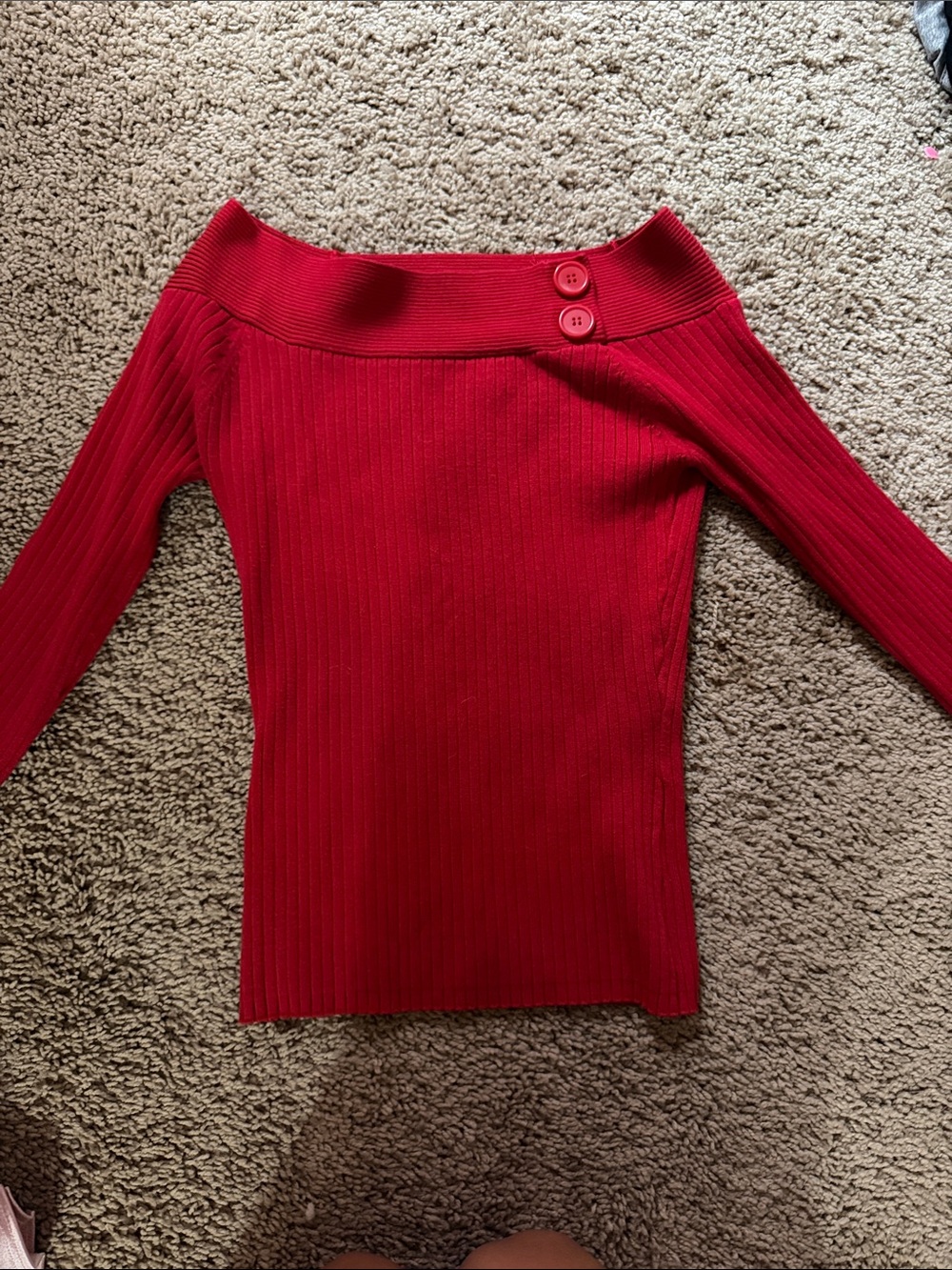 Rue21 Red Off-Shoulder Ribbed Sweater with Button Detail